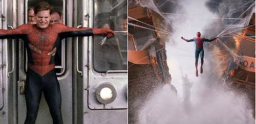  ادای احترام به صحنه ای که اسپایدرمن در فیلم مرد عنکبوتی 2 سعی میکنه با تار جلوی حرکت قطار رو بگیره